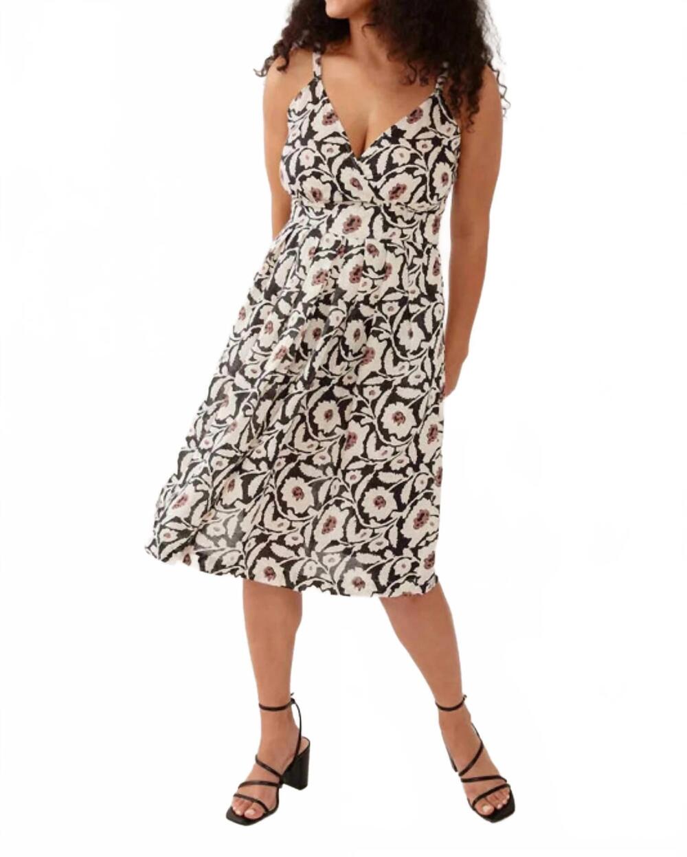 NEW MATA TRADERS lola dress in black floral linen